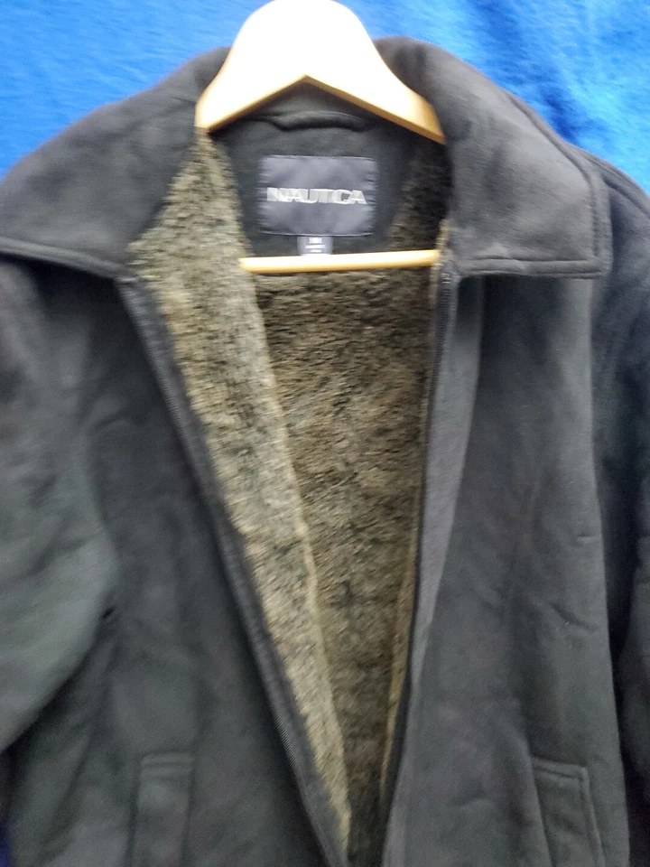 Chaqueta Nautica Vintage Negra Para Hombre Talla Mediana Esponjosa Forrada Cremallera Frontal Foto 2 de 4