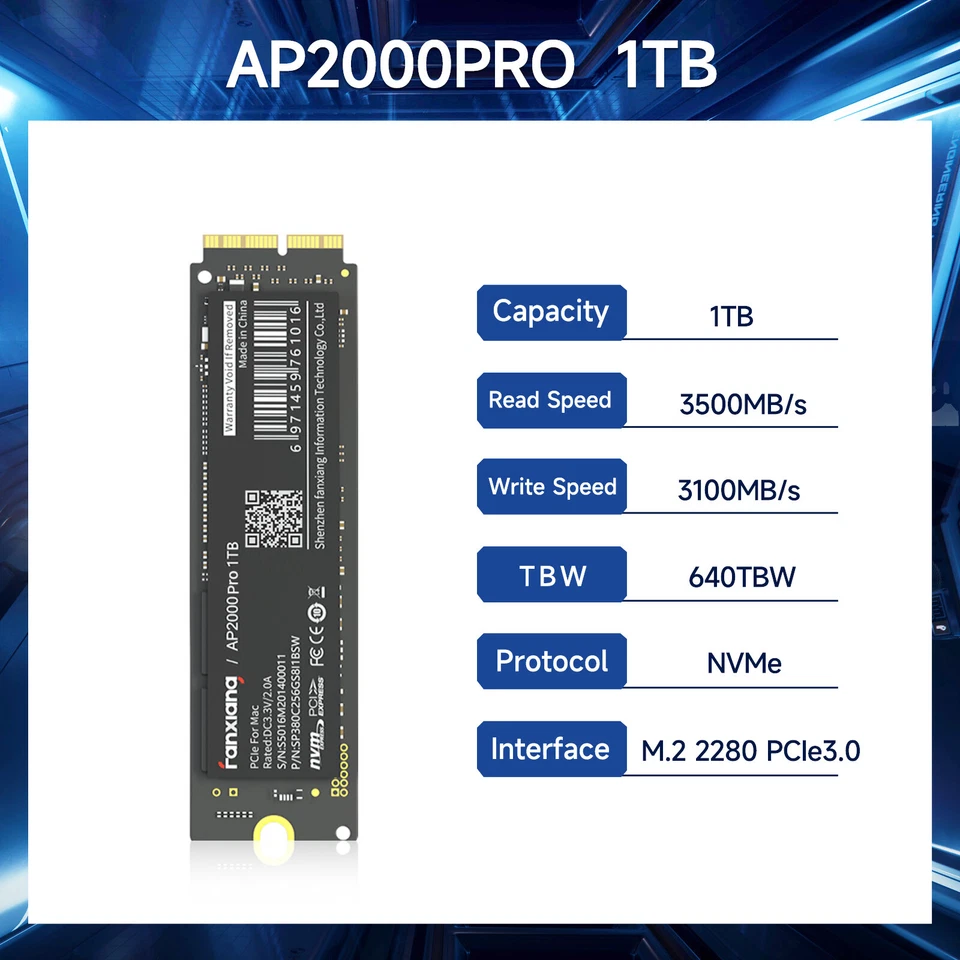 Fanxiang 512GB 1TB 2TB PCIe SSD NVMe Festplatte For APPLE MacBook 2013-2017