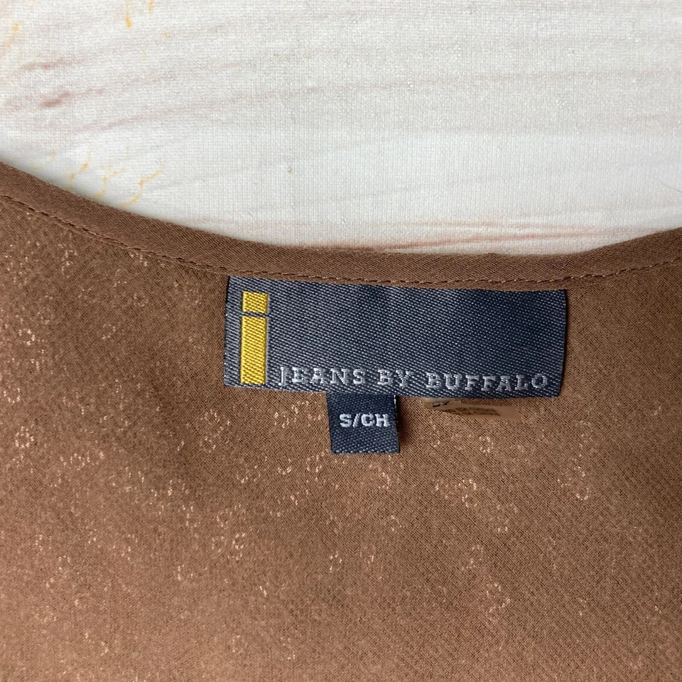 Jeans By Buffalo Top Women S Brown Sequin Tank V-Neck Cold Shoulder Short Sleeve - Image 4 of 4