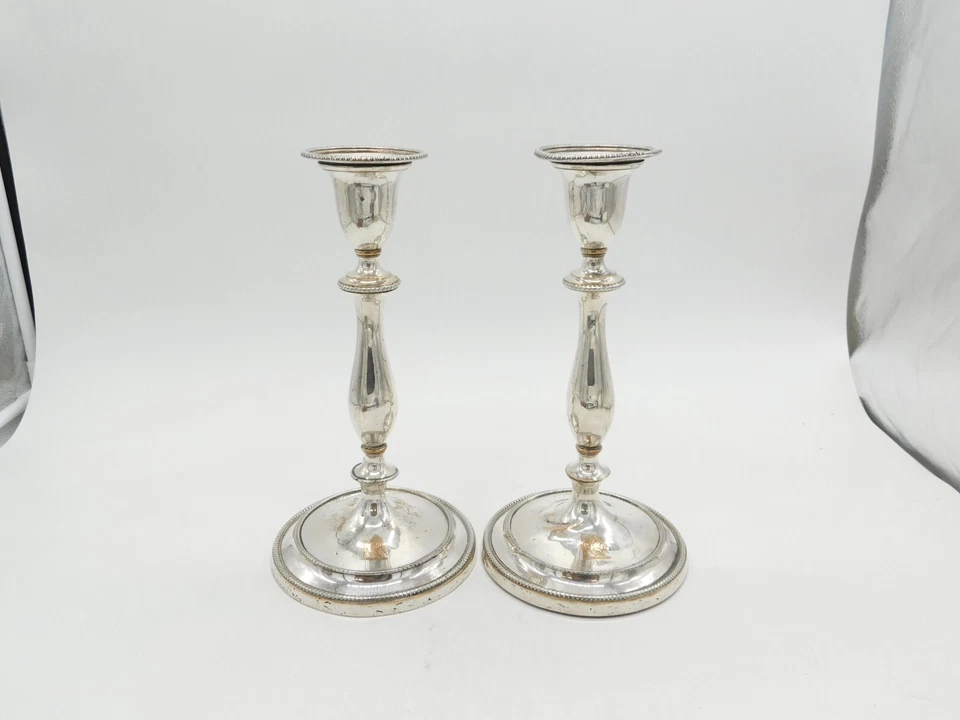 Par de castiçais antigos folheados a prata George III Sheffield c1820 - Imagem 2 de 4