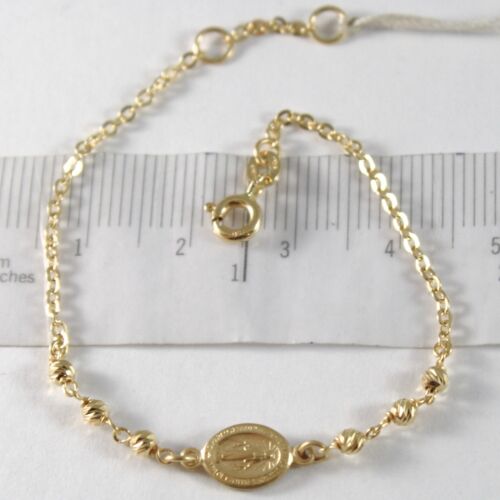 18K YELLOW GOLD BRACELET WITH MIRACULOUS MEDAL, BALLS, MADE IN ITALY, 5.9 INCHES - Picture 1 of 11