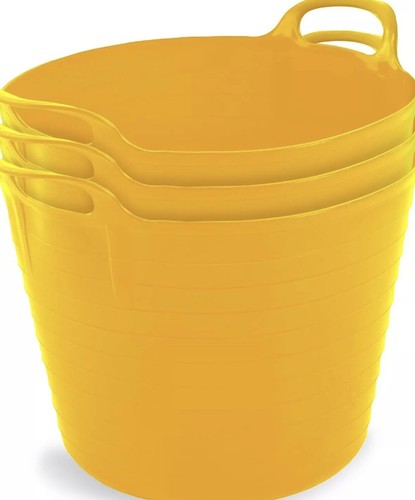 3 x 42L Yellow Large Flexi Tub Home Garden Flexible Storage Colour Bucket Basket - 第 1/1 張圖片