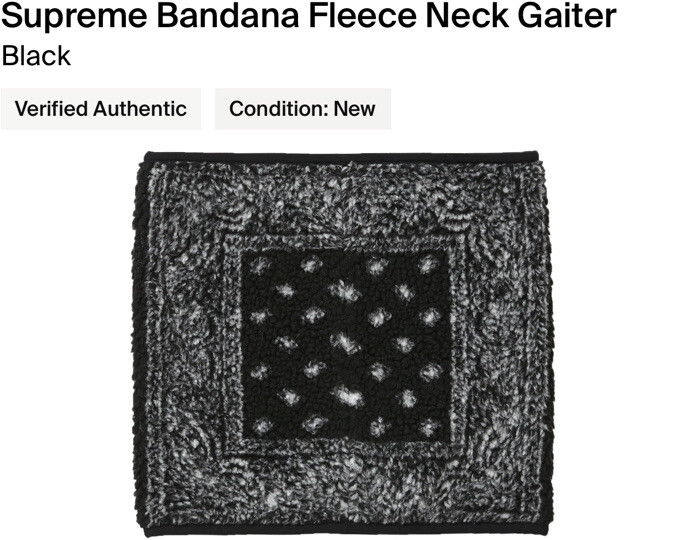 小物 Supreme Bandana Fleece Neck Gaiter Black New Supreme Bandana Fleece Neck Gaiter/Black!!!FW19!!!BNWT!!!!100