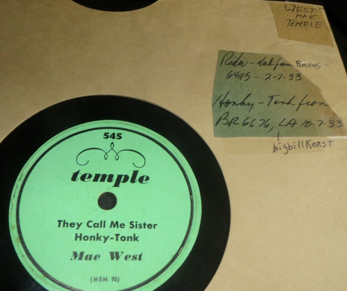 78RPM Temple Mae West - They Call Me Sister Honky-Tonk / Easy Rider, clean V V+ - Picture 2 of 5
