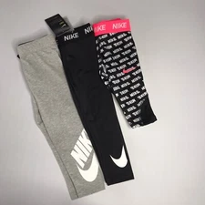 Nike Girls Sz 4 Full Length & Cropped Legging Lot of 3 Gray Black Pink