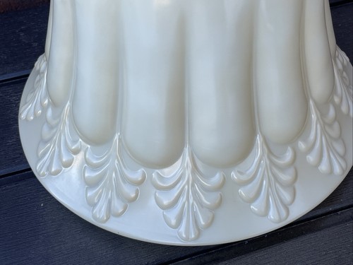 Vtg Glass Torchiere Lamp Shade Art Deco Mid Mod Ivory Cream Leaf, 3 1/2" Fitter - Picture 9 of 21