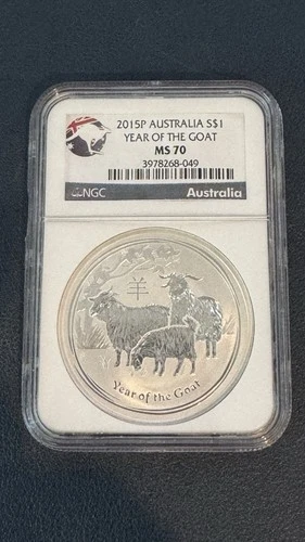 🌟2015P 1oz Australia Lunar Series II Year of The GOAT Silver Coin NGC MS70🌟