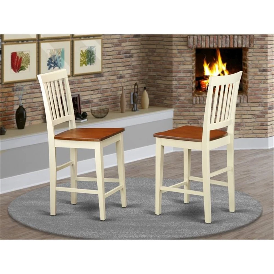 East West Furniture Vernon 11" Wood Stools in Cream/Cherry (Set of 2) - Image 2 of 3