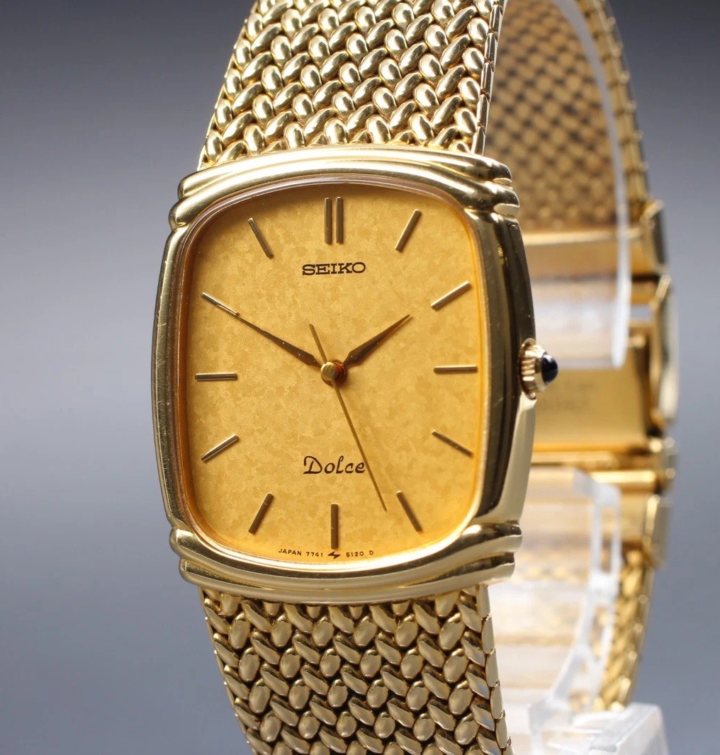 Tank 26mm Mens Gold 1990 Watch MINT++] 7741-5110 Qz Seiko [N Vintage Dolce JAPAN - vintagewatches.pk