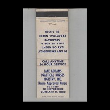 Matchbook Cover Jane Addams Practical Nurses Registry Cleveland OH