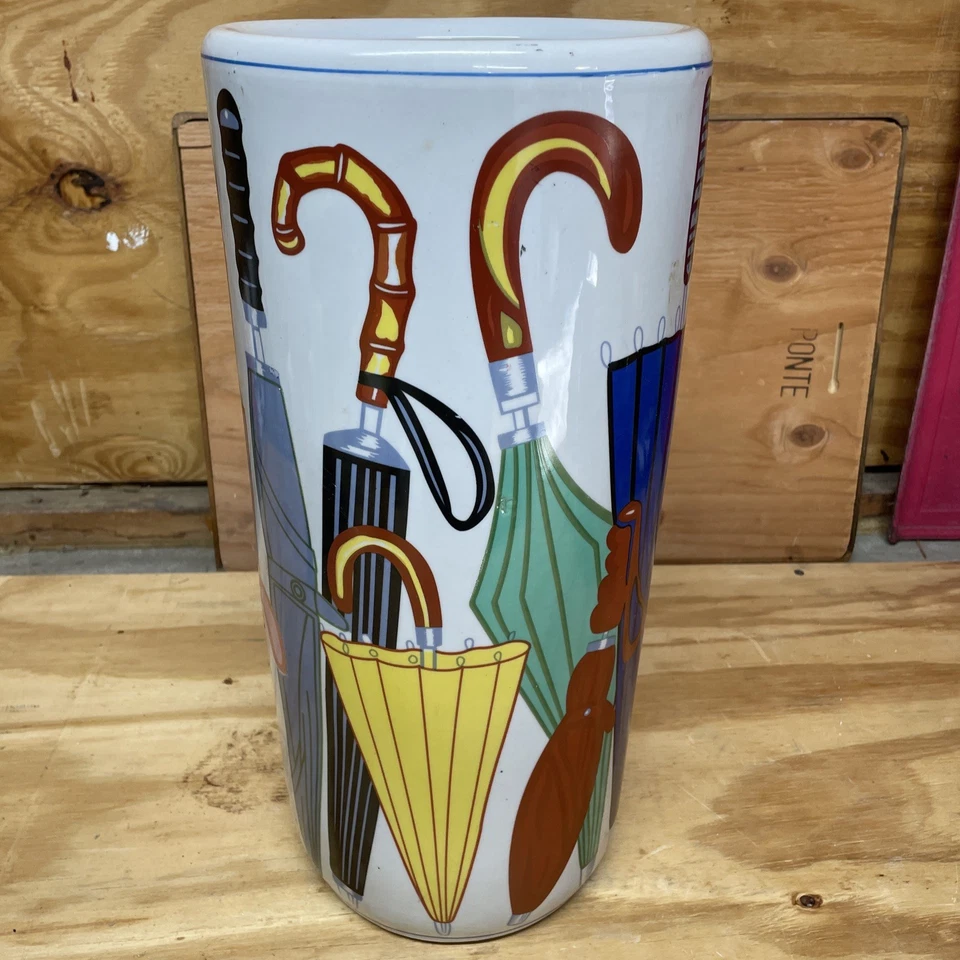 Винтажный керамический держатель для зонта с цветными зонтиками - Изображение 4 из 4