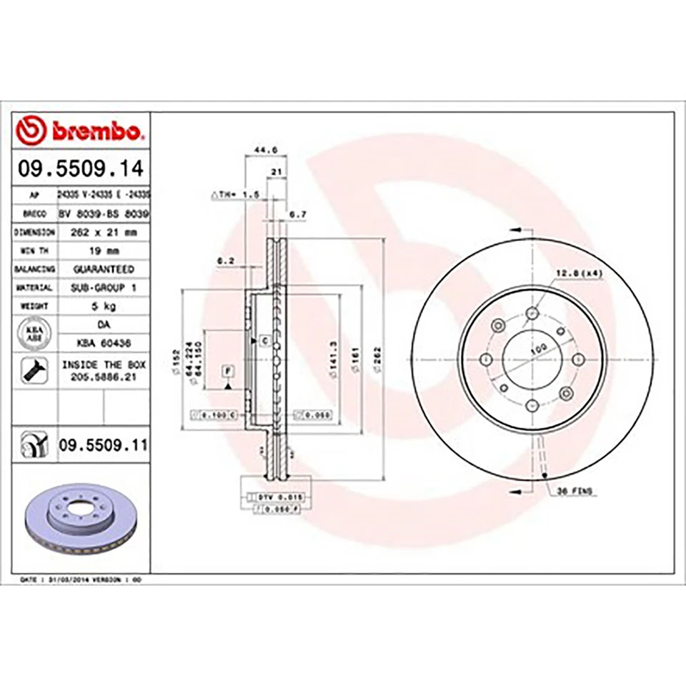 Комплект переднего тормоза Brembo вентилируемые дисковые диски и керамические колодки для Honda Civic del Sol - Изображение 3 из 4