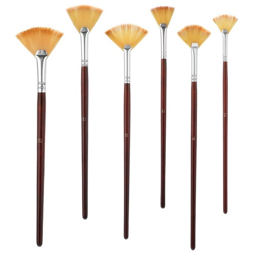 6 Pcs Soft Artist Painting Brush Fan Paint Brushes Wood Handle Oil Acrylic Pa...