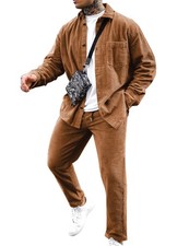 Men's Corduroy Shacket and Pants 2 Piece Casual Button Down Autumn Jackets Li...