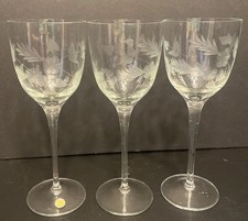 3 Romanian Etched Crystal Goblets Wine Glasses - 8.5in Tall Set of 3 VFC