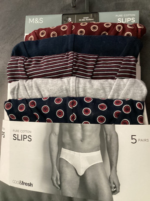 Brandneu mit Etikett neu M&S Marks & Spencer Herren reine Baumwolle Slips 5 Paar Set - S - dunkelblau