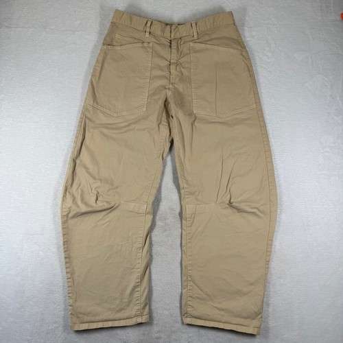 Nili Lotan Shon Pant Khaki Beige Cotton Barrel Leg Utility Trousers Size 6