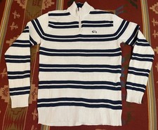 American Rag Men's Medium White Navy Blue Striped 1/4 Zip Pullover Sweater