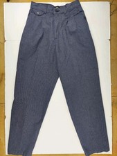 Womens 80s Pants Pleated Tapered Basket Weave Cotton Lee Casuals Grey Blue 8P