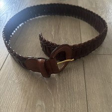 Vintage Harolds Womens Belt Size M Brown Braided Woven Leather Wide Italy 2.5
