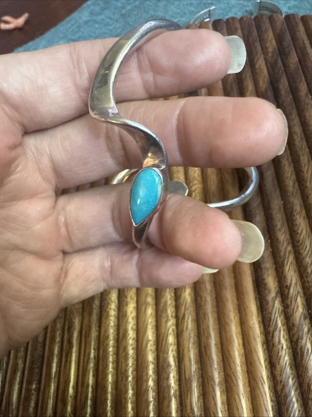 Turquoise Twisted Stacker Cuff Native American St… - image 2