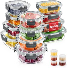 34 Pcs Glass Food Storage Containers Set - Airtight Meal Prep Grey