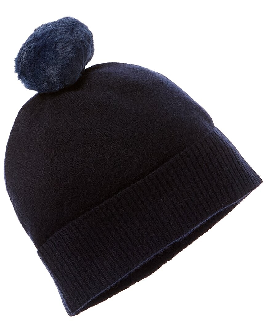 Женская кашемировая шапка Brodie Cashmere с контрастным помпоном синего цвета 4790₽