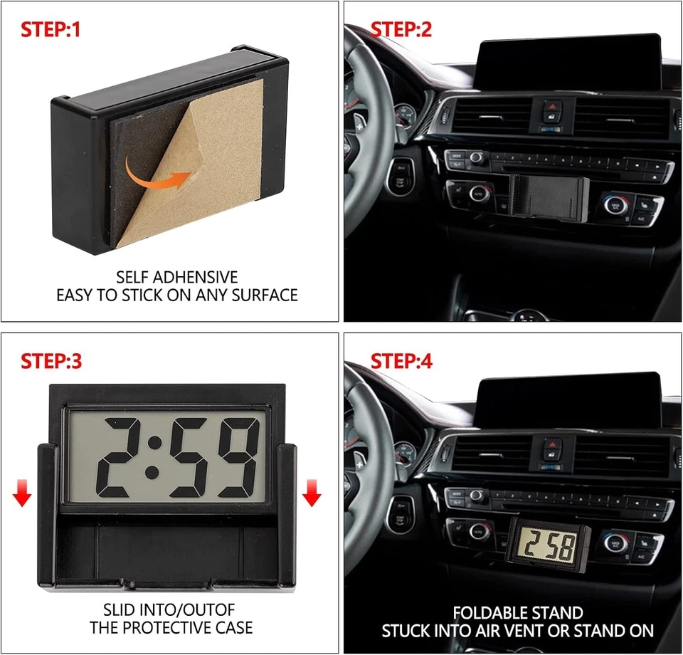 4PCS Small Digital Clock, Vehicle Adhesive Clock with Jumbo LCD Time & Day Di... - Image 4 of 4
