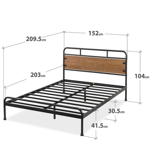 Metal Bed Frame Queen Double Single with Pine Wood Headboard - Zinus Santa Fe - Picture 9 of 12