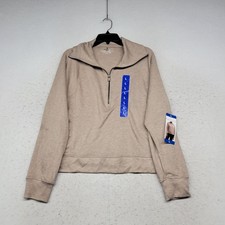 Danskin Sweater Womens Large Beige 1/2 Zip Pullover Sweatshirt Stretch New