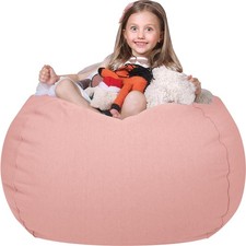 WEKAPO Stuffed Animal Storage Bean Bag Chair Cover for X-Large, Solid Pink