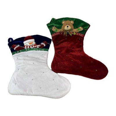 Christmas Stockings - Lot Of 2- Snowman Let It Snow - Teddy Happy Holidays 16''