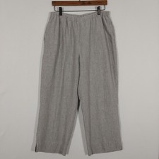 J. Jill Love Linen Pants Womens L Gray 100 Linen Wide Leg Pull On Cropped