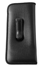 Soft Slip-In Glasses Case Black 6.5"x3" with Pocket Metal Clip Synthetic Leather