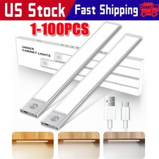 LED Motion Sensor Under Cabinet Closet Light USB Rechargeable Kitchen Lamp Strip