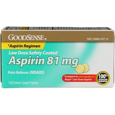 3 Pack GoodSense Aspirin Pain Reliever Coated Tablets, Original, 81 mg, 120 Ct