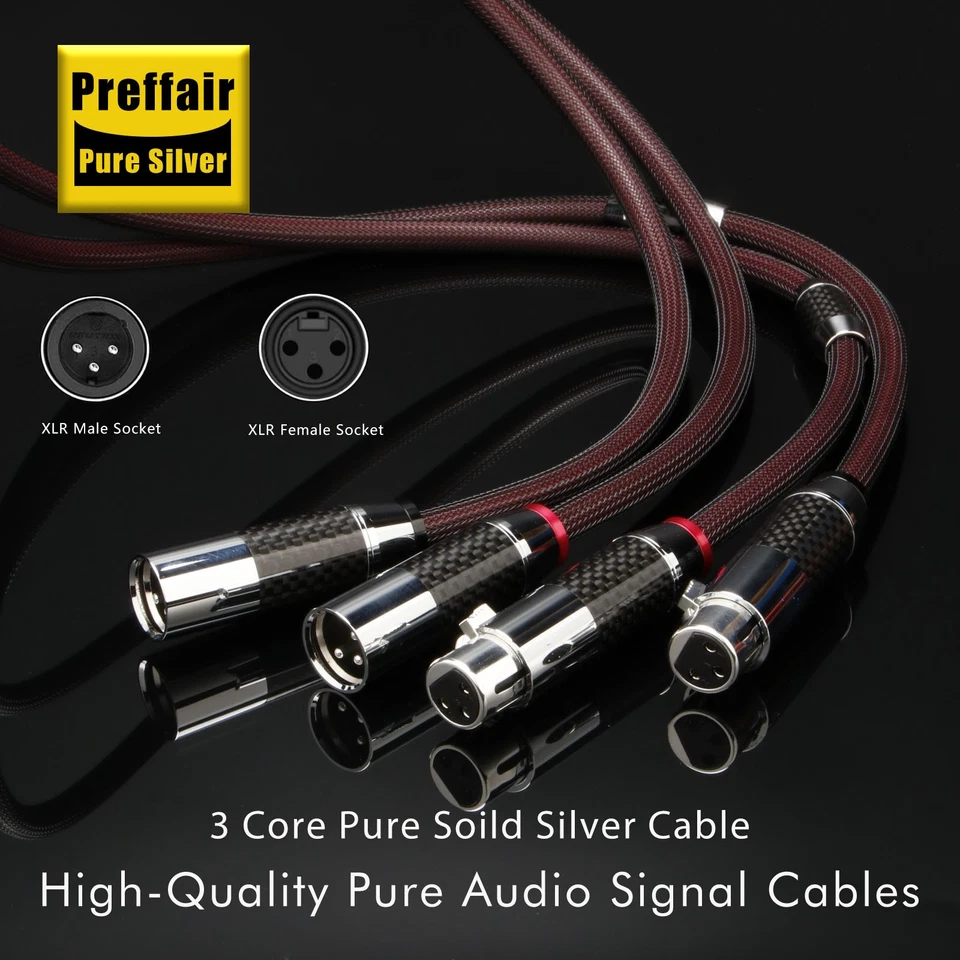 Pair 6N Pure Silver XLR Balanced Audio Interconnect Cable Carbon Fiber Connector - Image 3 of 4
