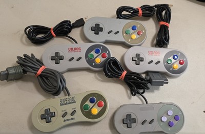 LOT OF 5 SNES CONTROLLERS  *AFTERMARKET* 2 REGULAR & 3 USB CONNECTION