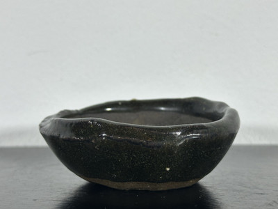 Preowned Japanese Tokoname Mame Glazed Round Bonsai Pot with Rozan - 3  x 1 1/8 