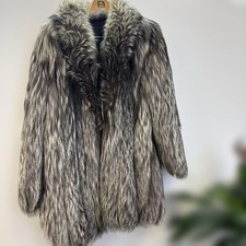 SAGA Fox Fur Coat Size M Silver Superb Quality Real Fur Thick Volume