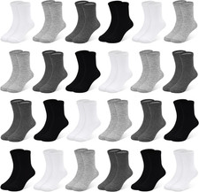 Kids Socks, 24 Pairs Crew Socks for Toddler Boys Girls 1-14 Years  School Athle