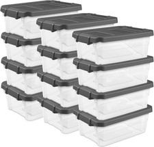 12-Pack Clear Stackable Storage Bins with Lids, 16 Quart Organizers