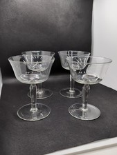 Vintage Mid Century Set of 4 Glass Plain Coupe Wine Champagne Glasses Dessert