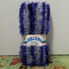 NOS Vtg Two Tone Blue  Silver Garland Royal National Tinsel Christmas Decor 15'