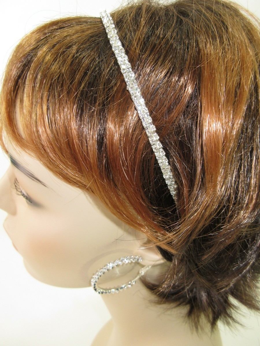 Rhinestone Headband 2 Row Silver Wedding Crystal Hair Jewels  display picture 1