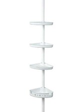 Adjustable Tension Steel Shower Pole Caddy, 3 Shelves, 60" - 96", White Finish