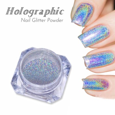 Silver Holographic Nail Powder Glitter Rainbow Nails Holo Effekt Staub 2 Gramm Topf