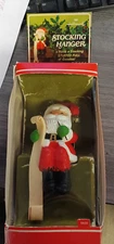 Vintage 1980s Hallmark Santa Claus Stocking Hanger Christmas Jingle Bell 
