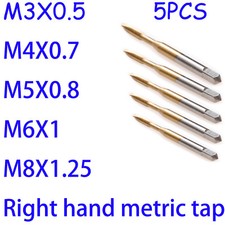 5Pcs HSS Spiral Point Flute Machine Screw Thread Metric Tap Set M3 M4 M5 M6 M8