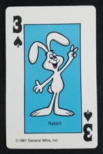 1981 General Mills Cereal Card Game Hearts Rabbit 3 Spades